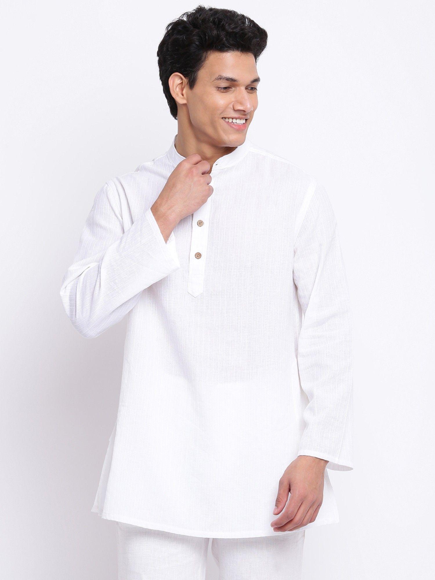 white cotton dobby short kurta