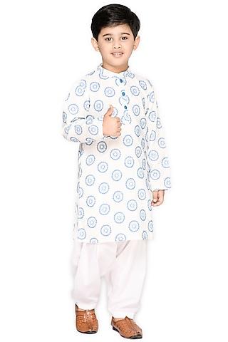 white cotton embroidered kurta set for boys