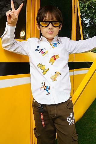 white cotton embroidered shirt for boys