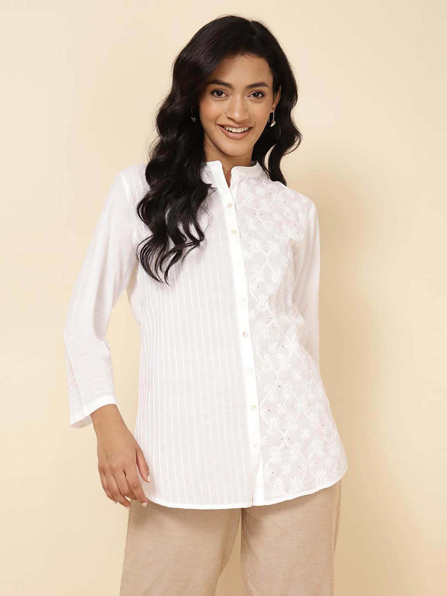 white cotton embroidered shirt