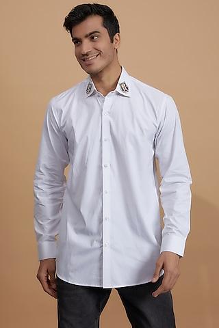 white cotton embroidered shirt