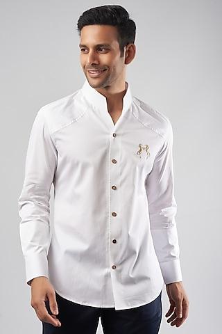 white cotton embroidered shirt