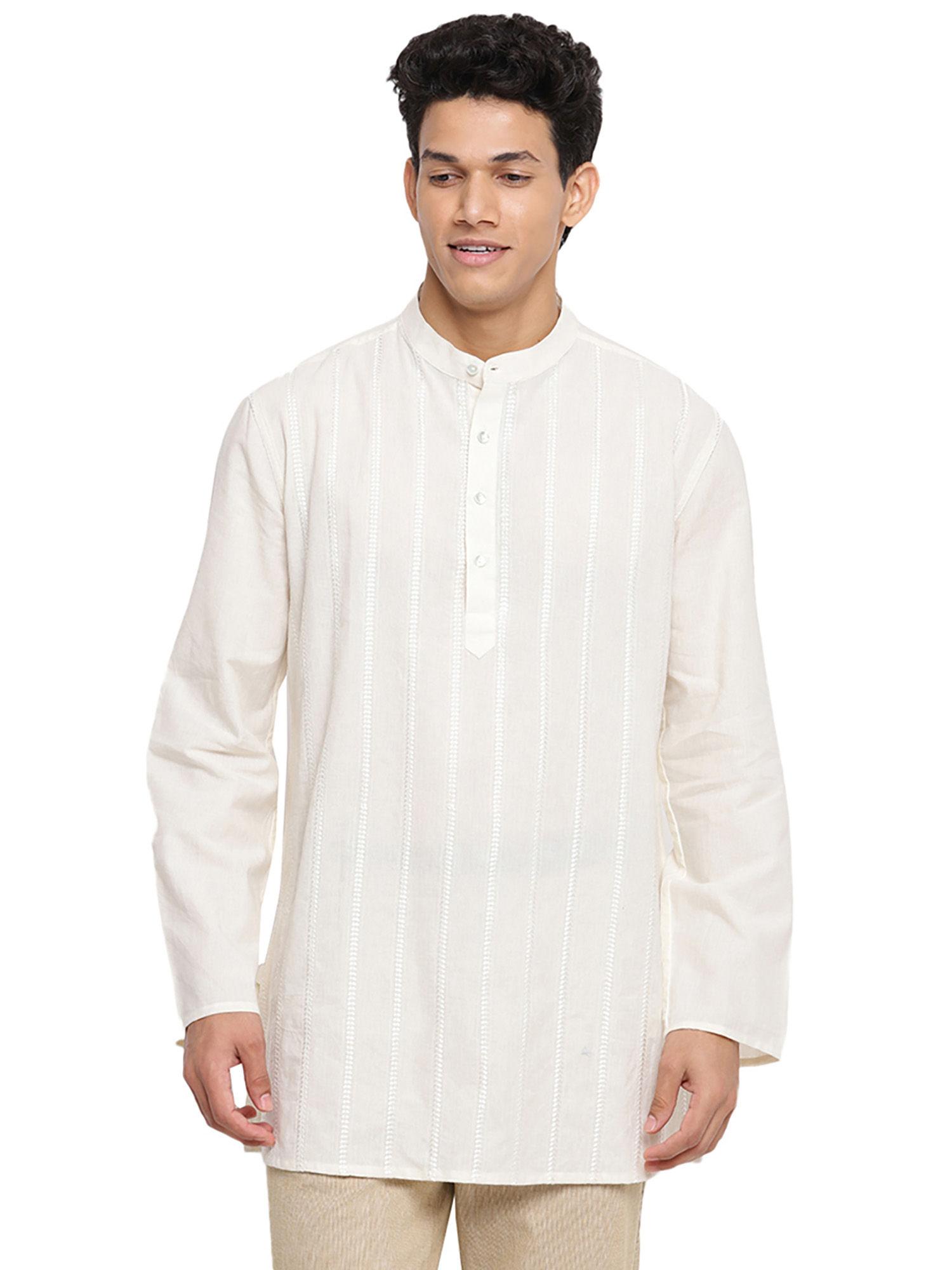 white cotton embroidered short kurta