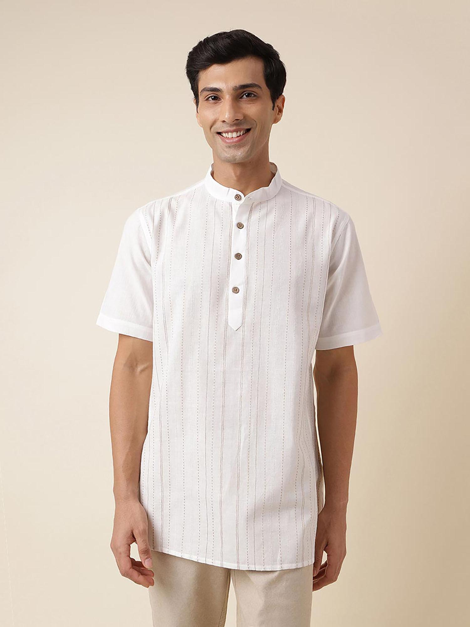 white cotton embroidered short kurta