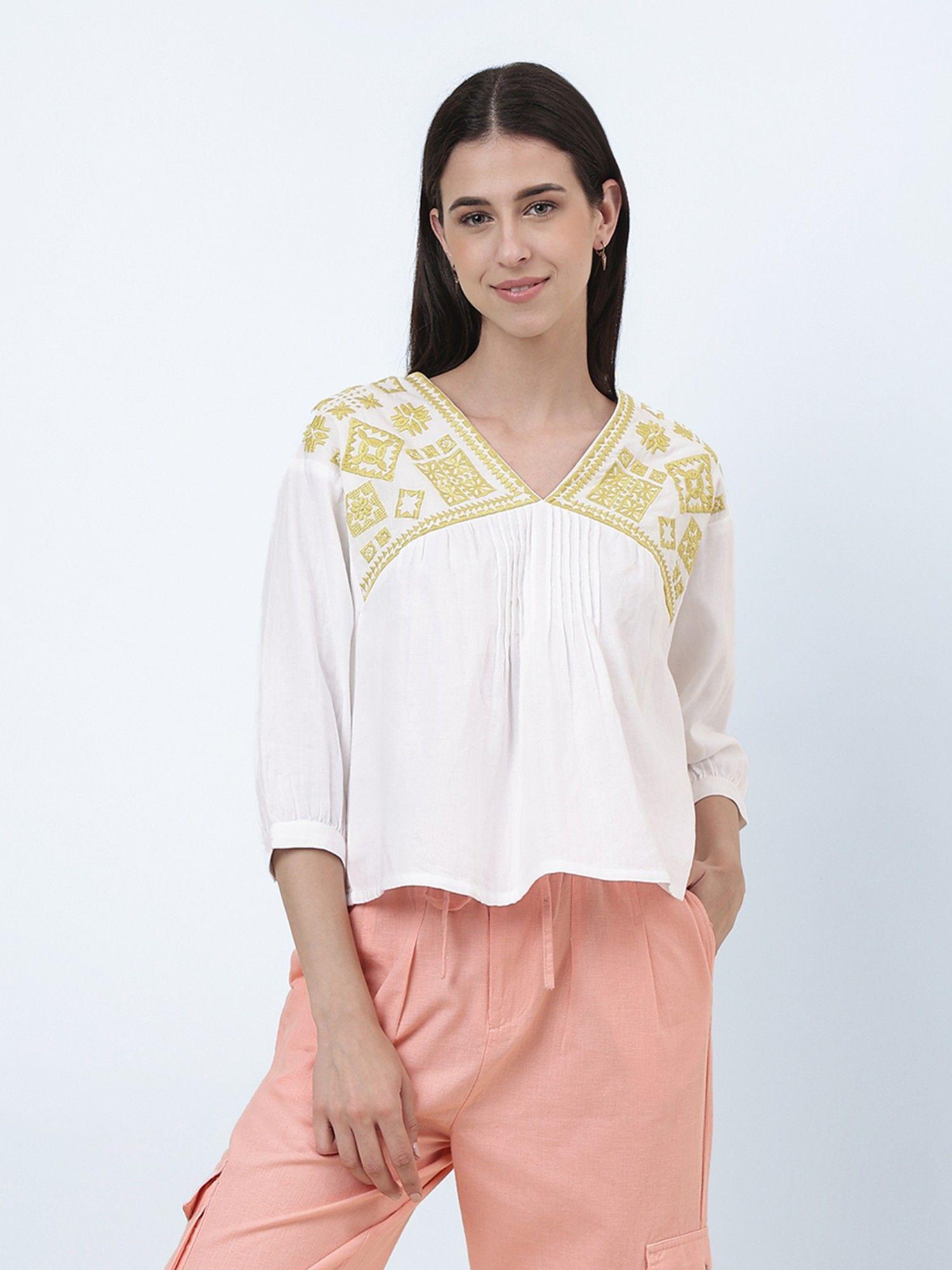 white cotton embroidered top