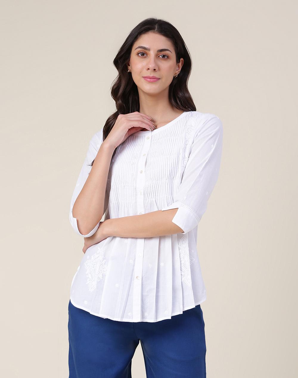 white cotton embroidered top