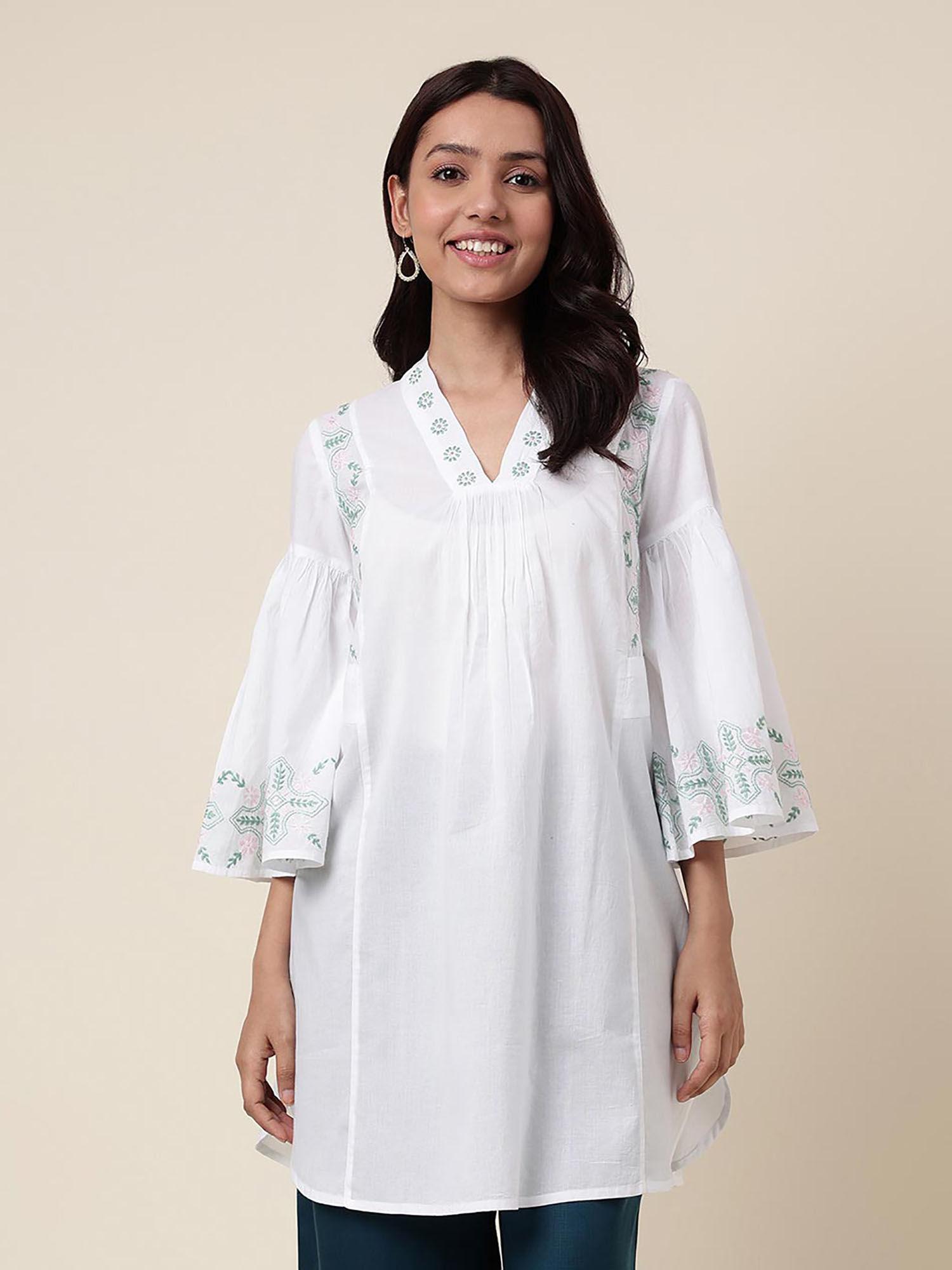 white cotton embroidered women tunic