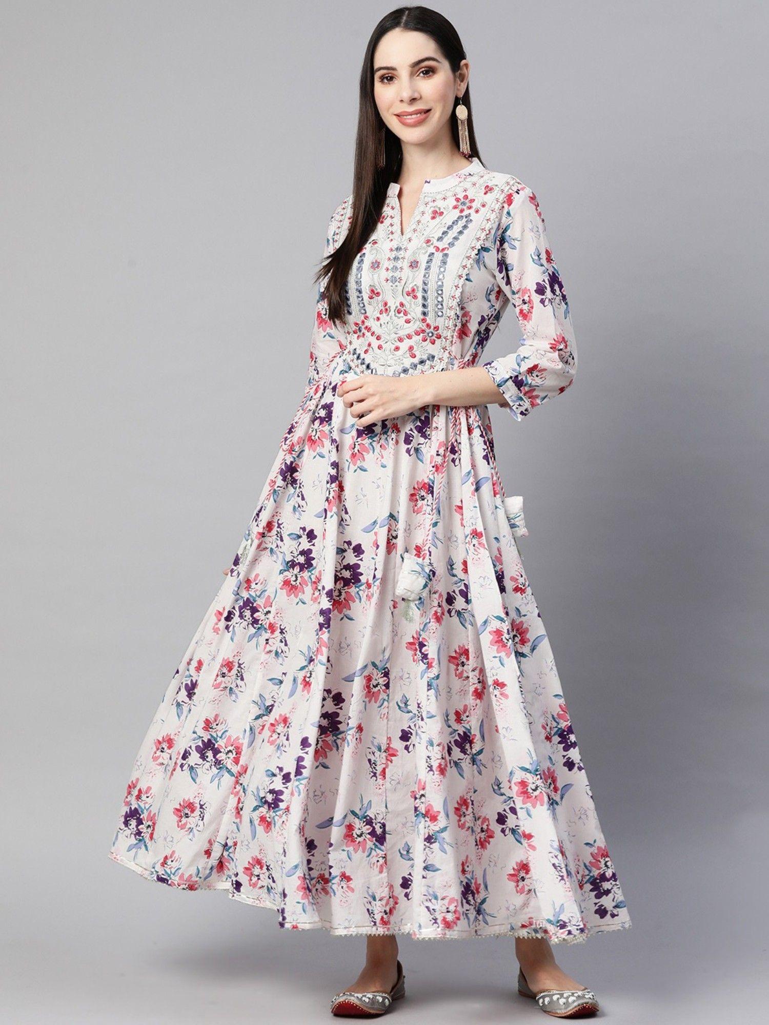 white cotton fabric printed dress