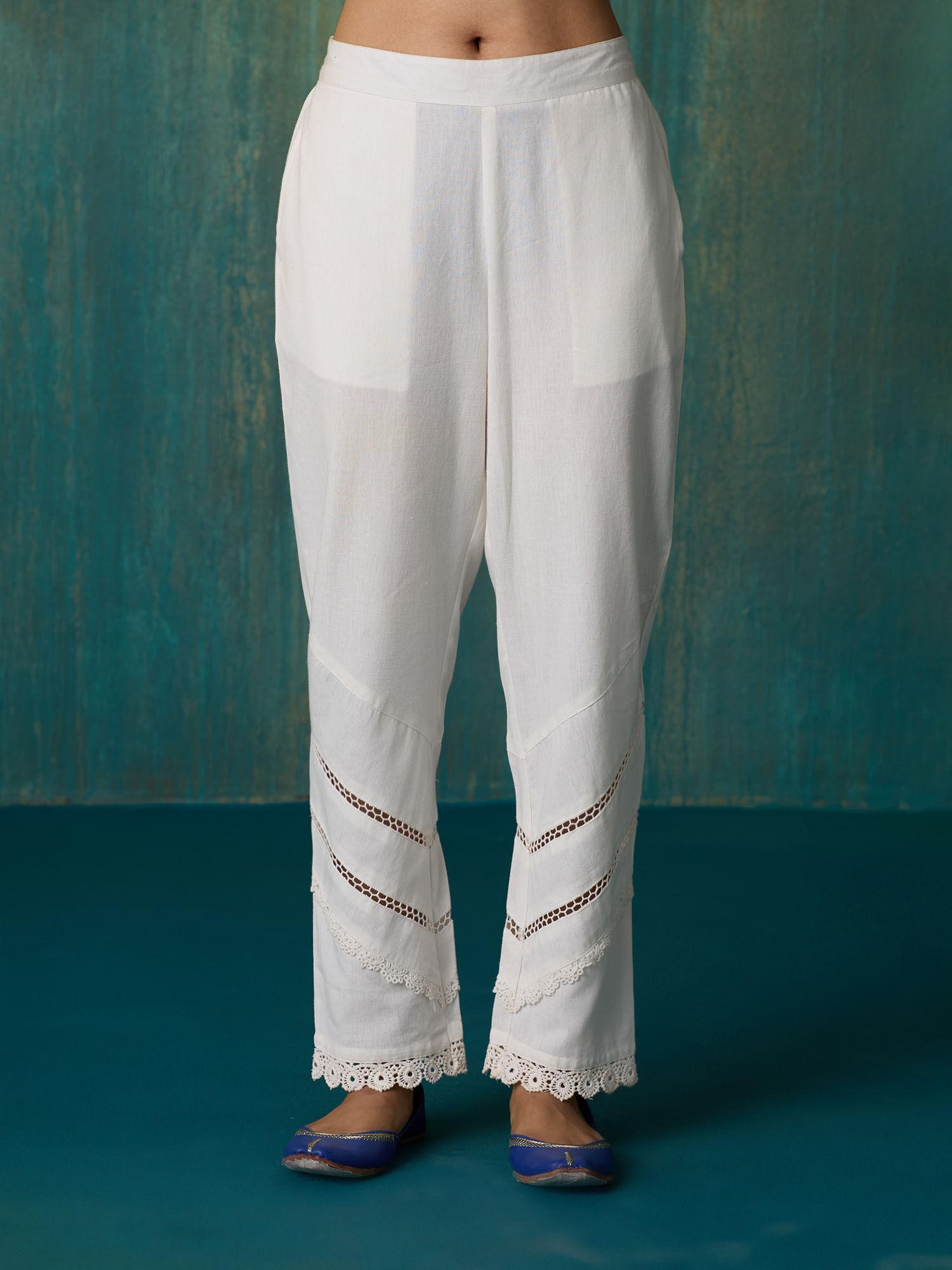 white cotton flex ethnic bloom pant with laces likbtm10