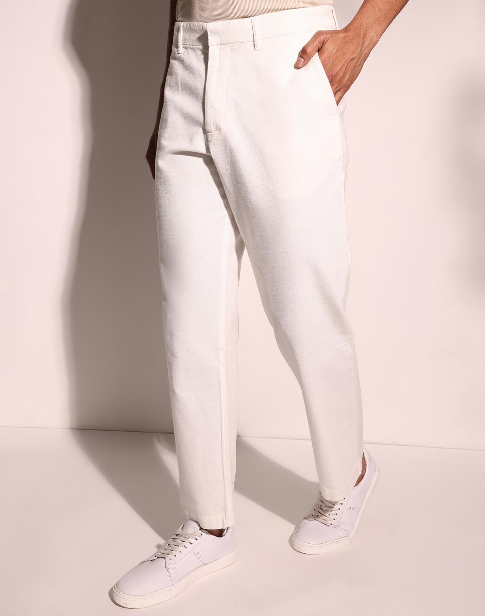 white cotton full length regular pant