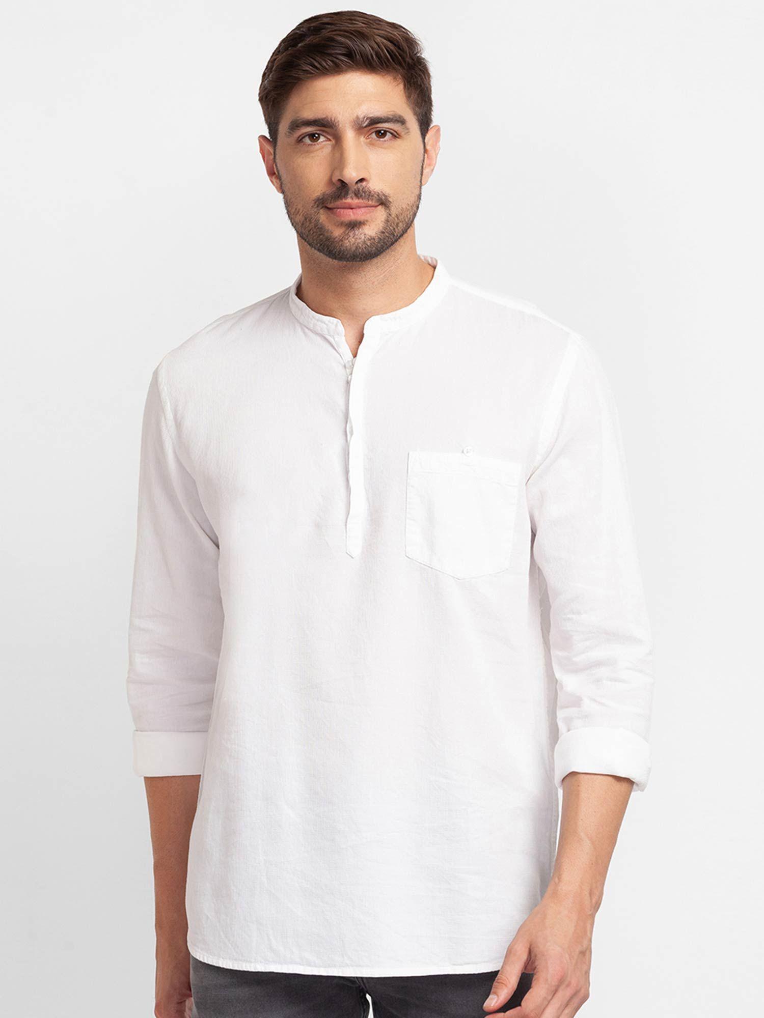 white cotton full sleeve plain shirt for men