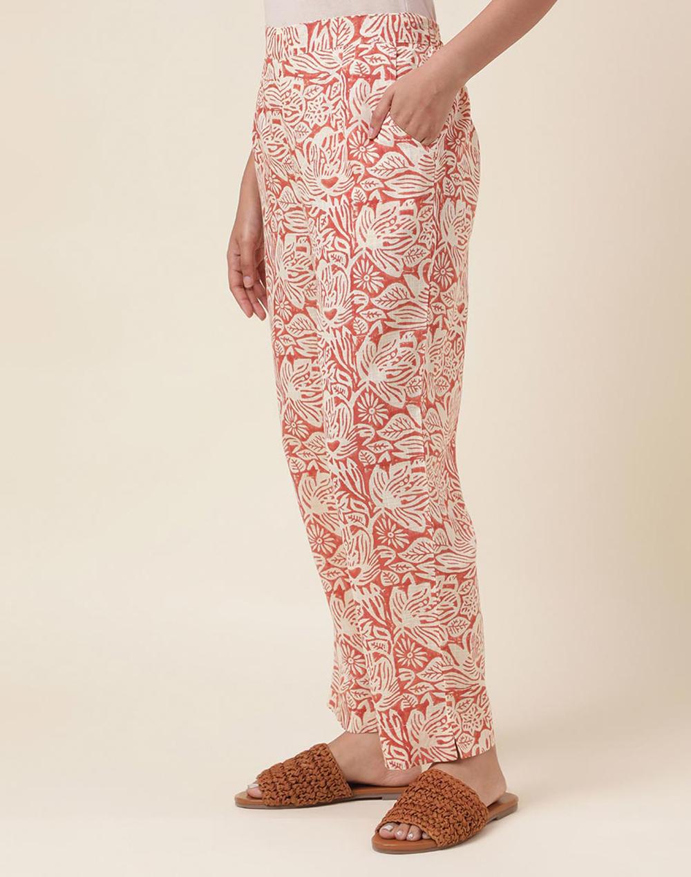 white cotton hand block printed casual pant