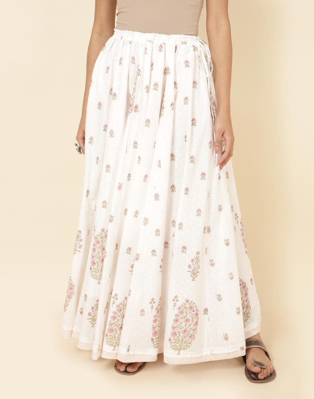 white cotton hand block printed skirt ghera