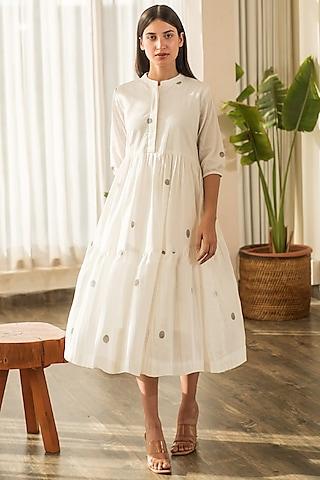 white cotton hand block printed tiered dress