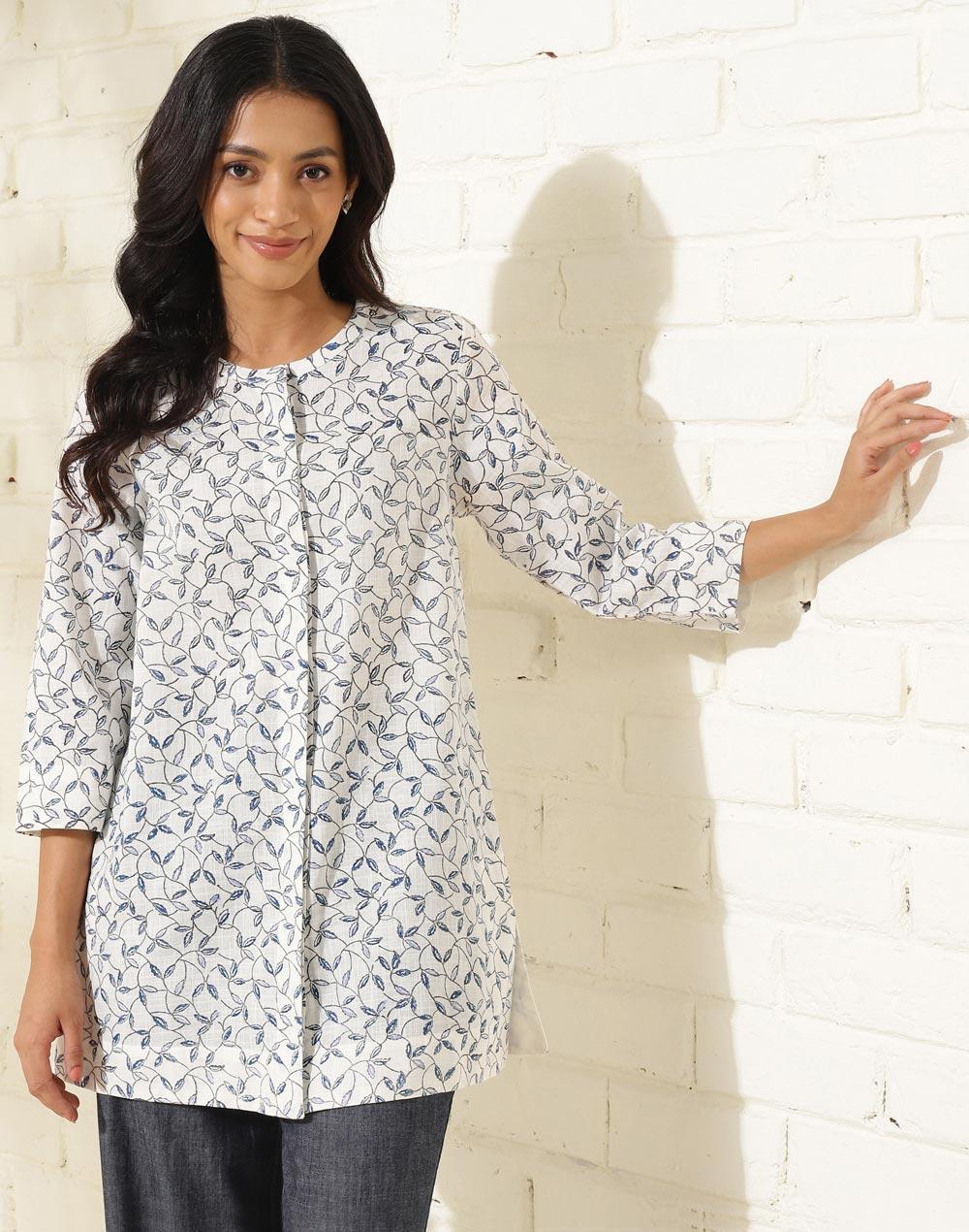 white cotton hand block printed tunic