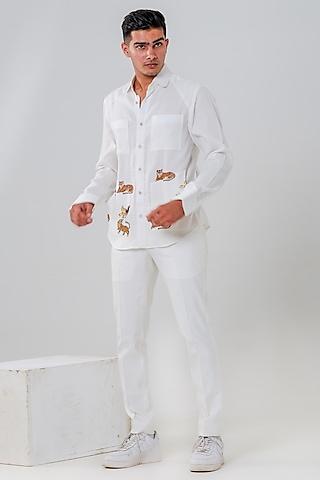 white cotton hand painted shirt