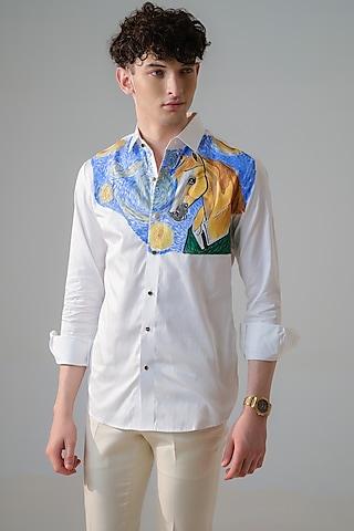 white cotton horse hand painted shirt