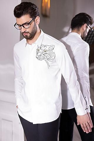 white cotton knit hand embroidered shirt