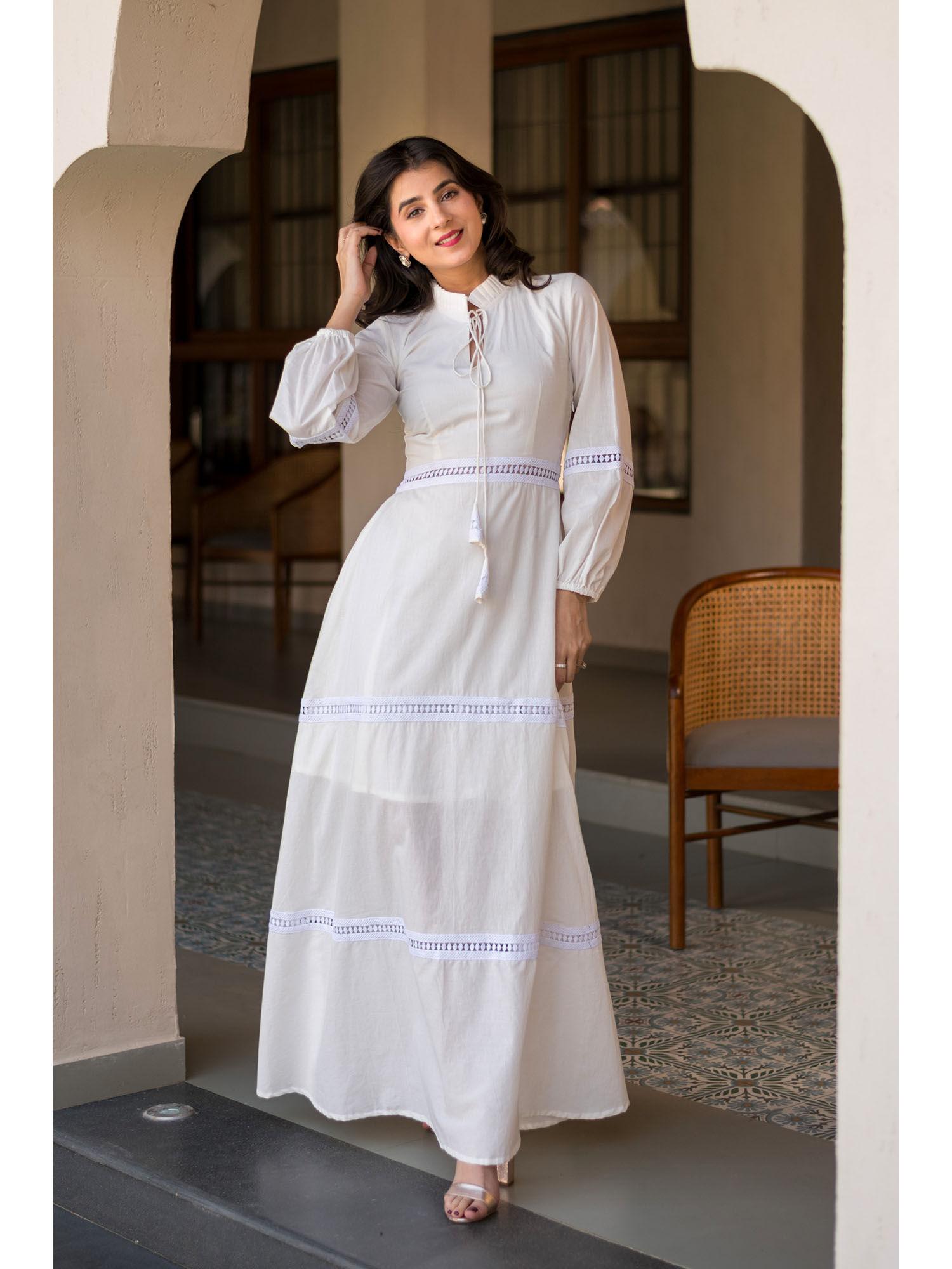 white cotton layered maxi dress