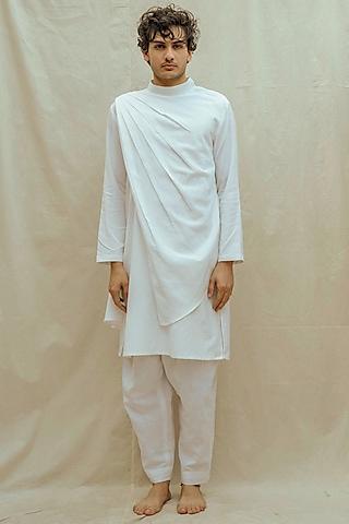 white cotton line kurta set