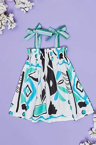 white cotton linen abstract printed strappy dress for girls