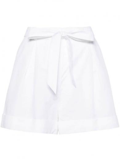 white cotton-linen blend textured shorts