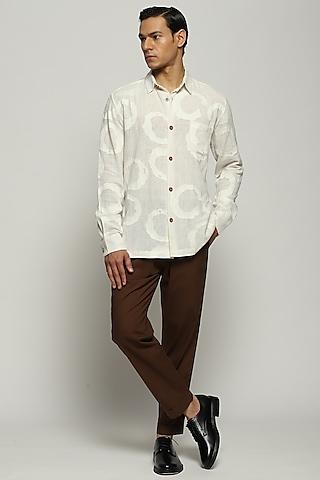 white cotton linen hand embroidered shirt