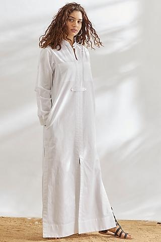 white cotton linen long tunic