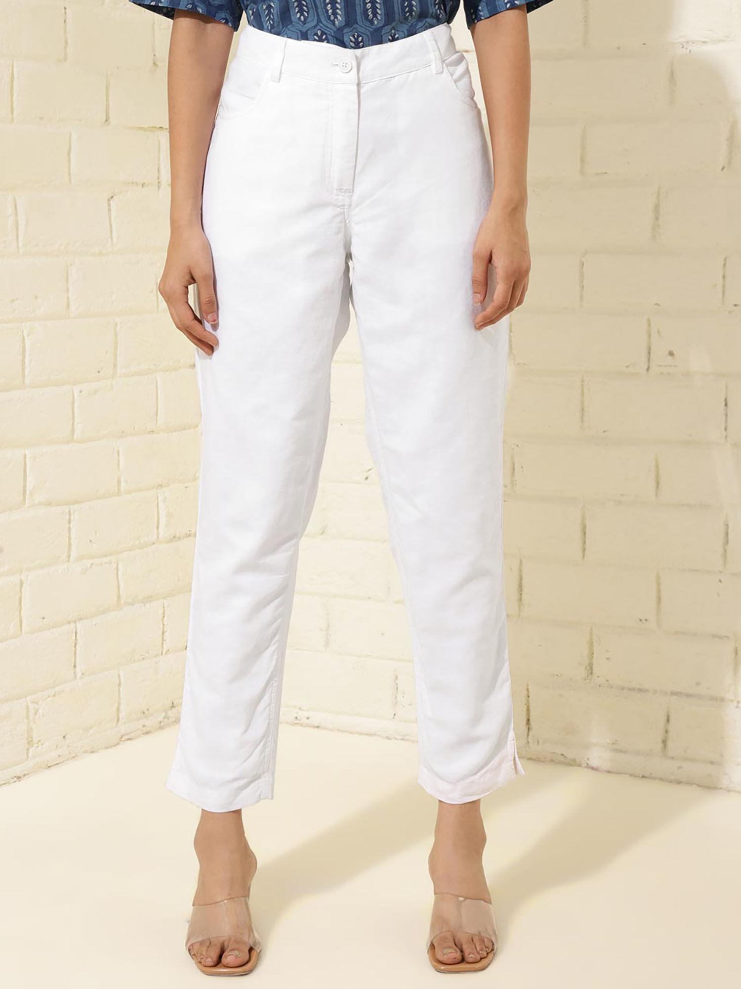 white cotton linen pants