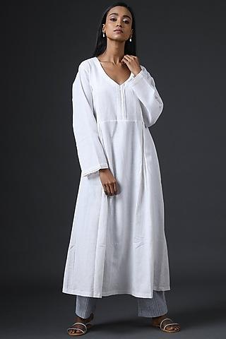 white cotton linen pleated tunic