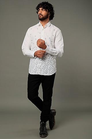 white cotton linen printed shirt