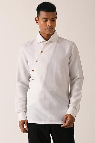 white cotton linen shirt with diagonal placket