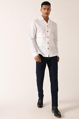 white cotton linen shirt with flap pockets