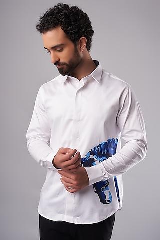 white cotton lycra digital printed shirt