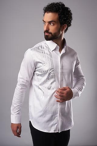 white cotton lycra digital printed shirt
