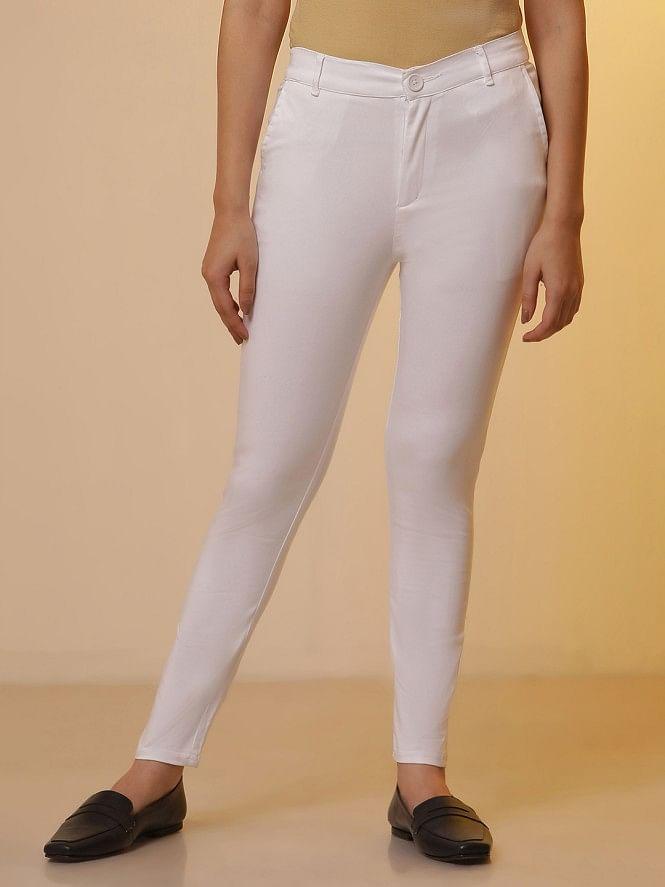 white cotton lycra slim pants