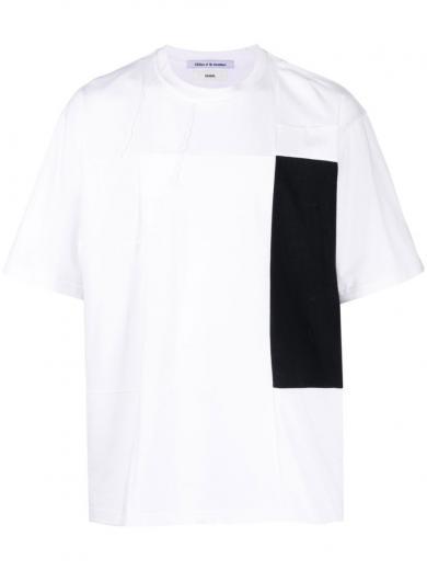 white cotton patchwork t-shirt