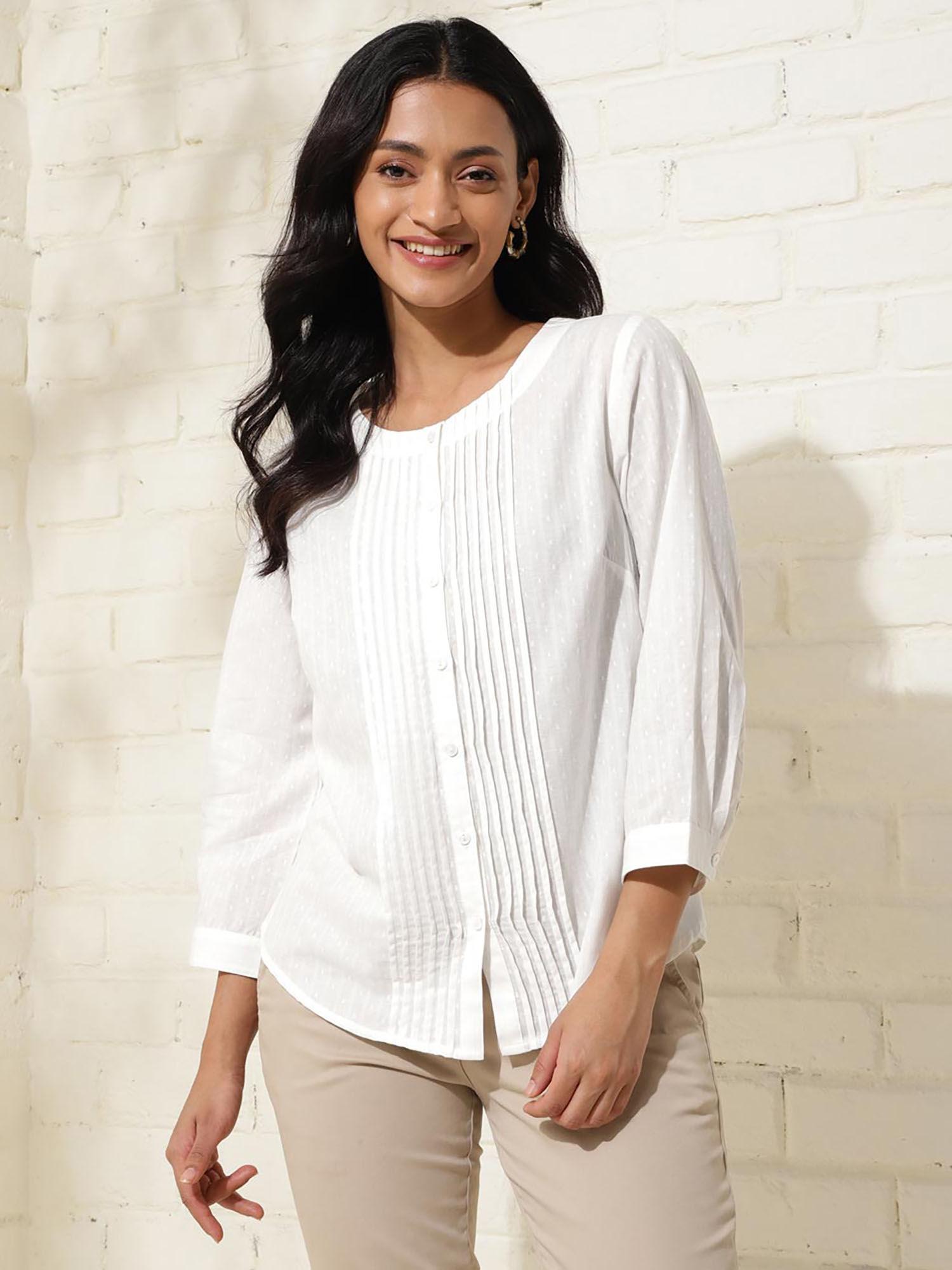 white cotton pintucks shirt