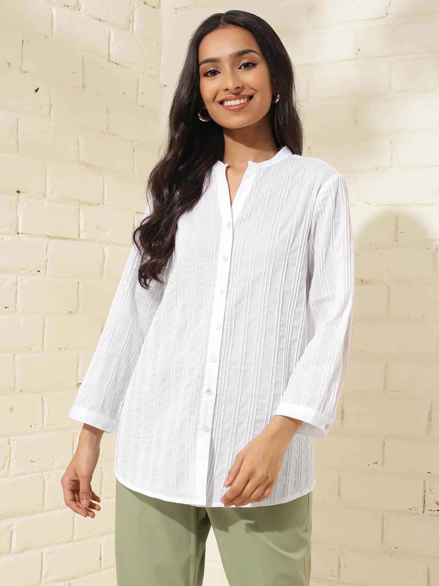 white cotton pintucks tunic