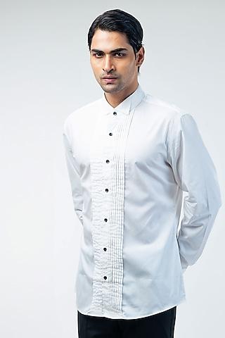 white cotton pleated tuxedo shirt