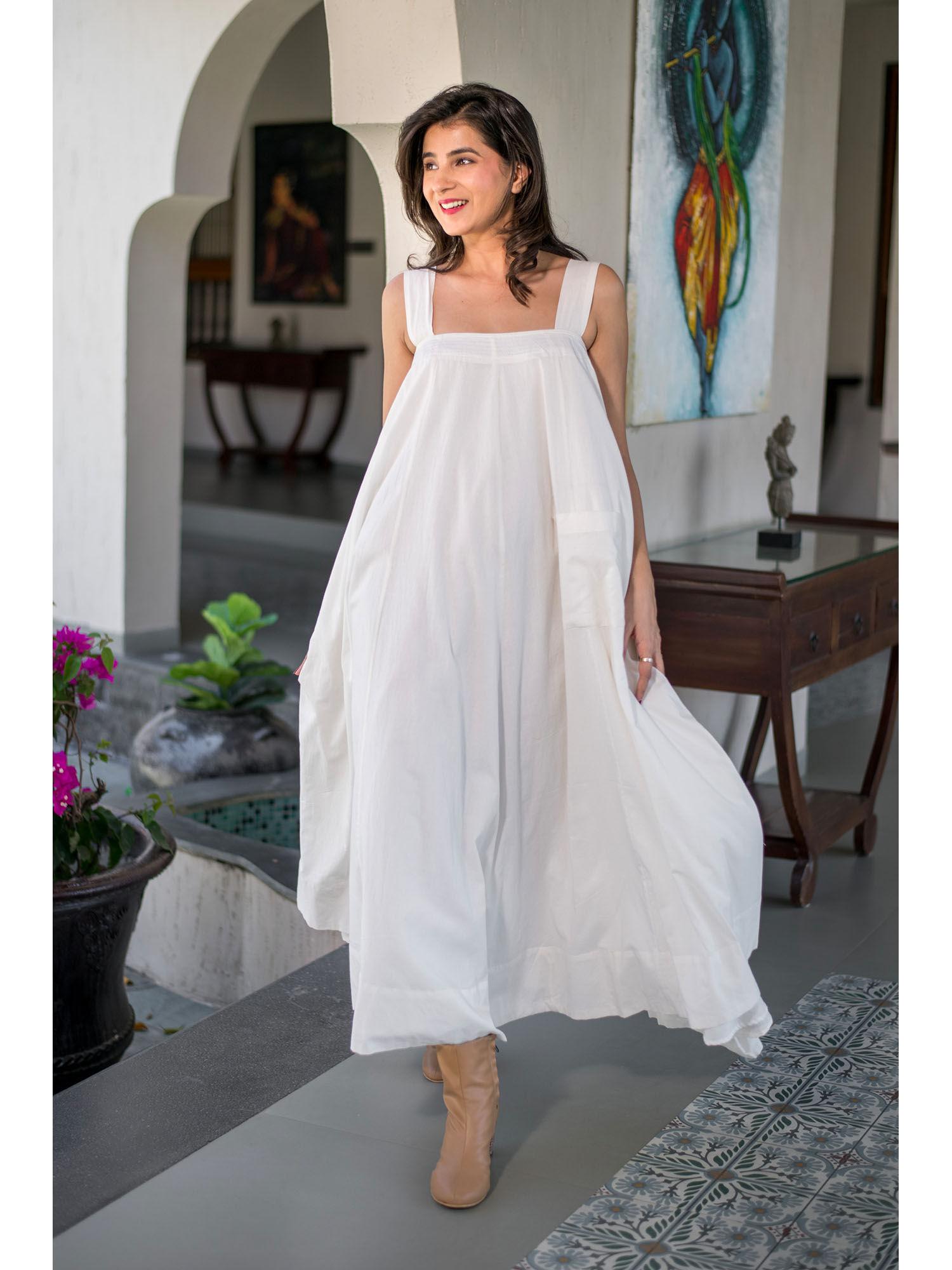 white cotton pocket maxi dress