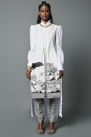 white cotton poplin dravidian-print tunic