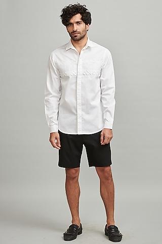 white cotton poplin knife-pleated shirt