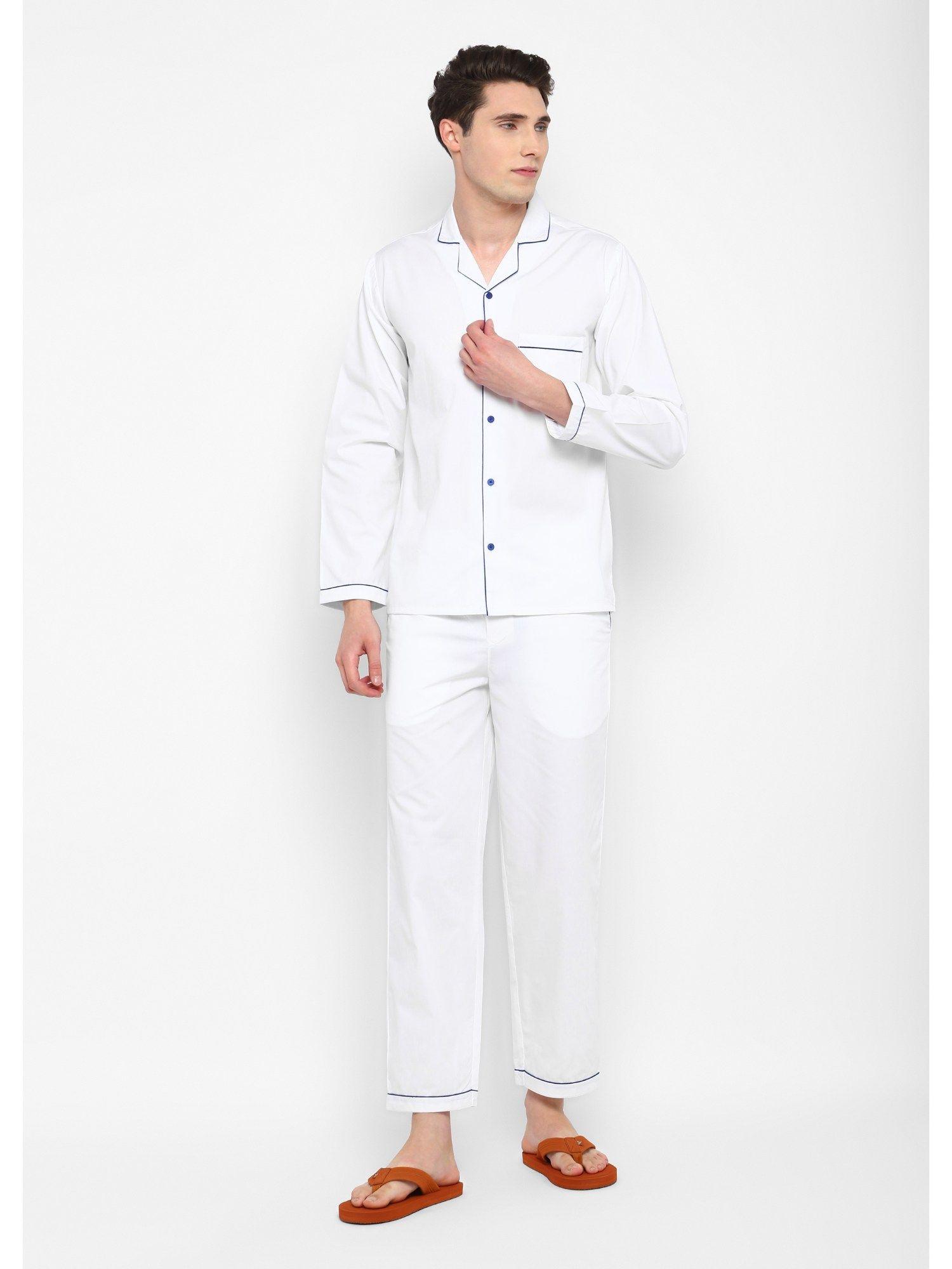white cotton poplin men night suit (set of 2)
