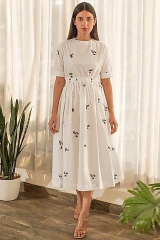 white cotton poplin printed tiered dress