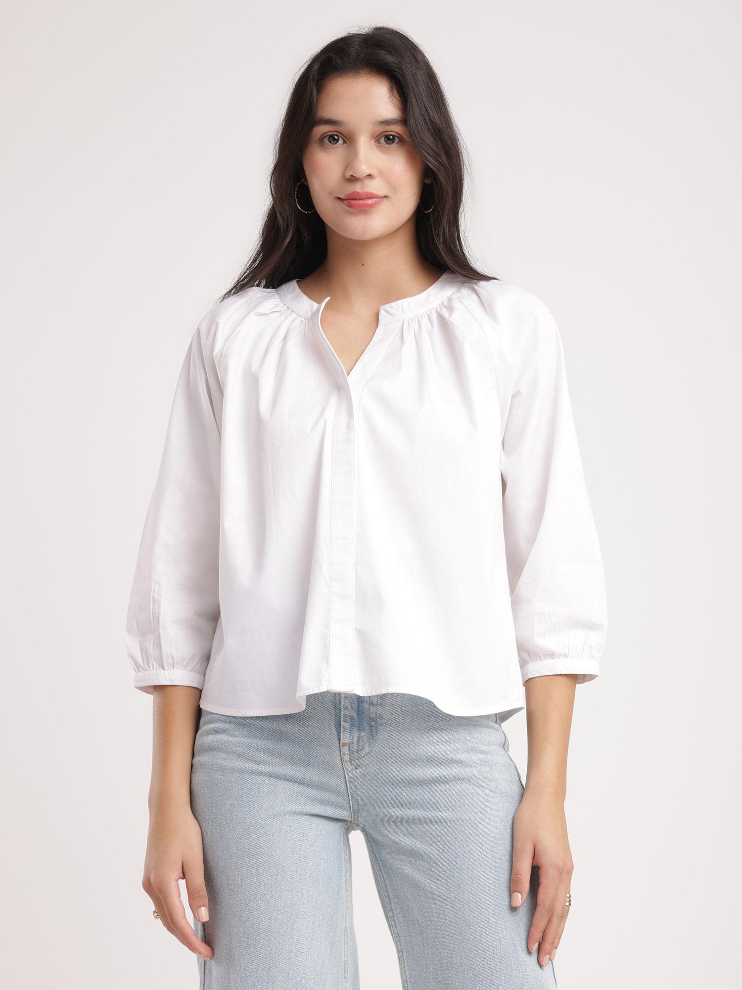 white cotton poplin top