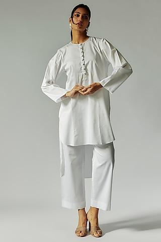 white cotton poplin tunic set