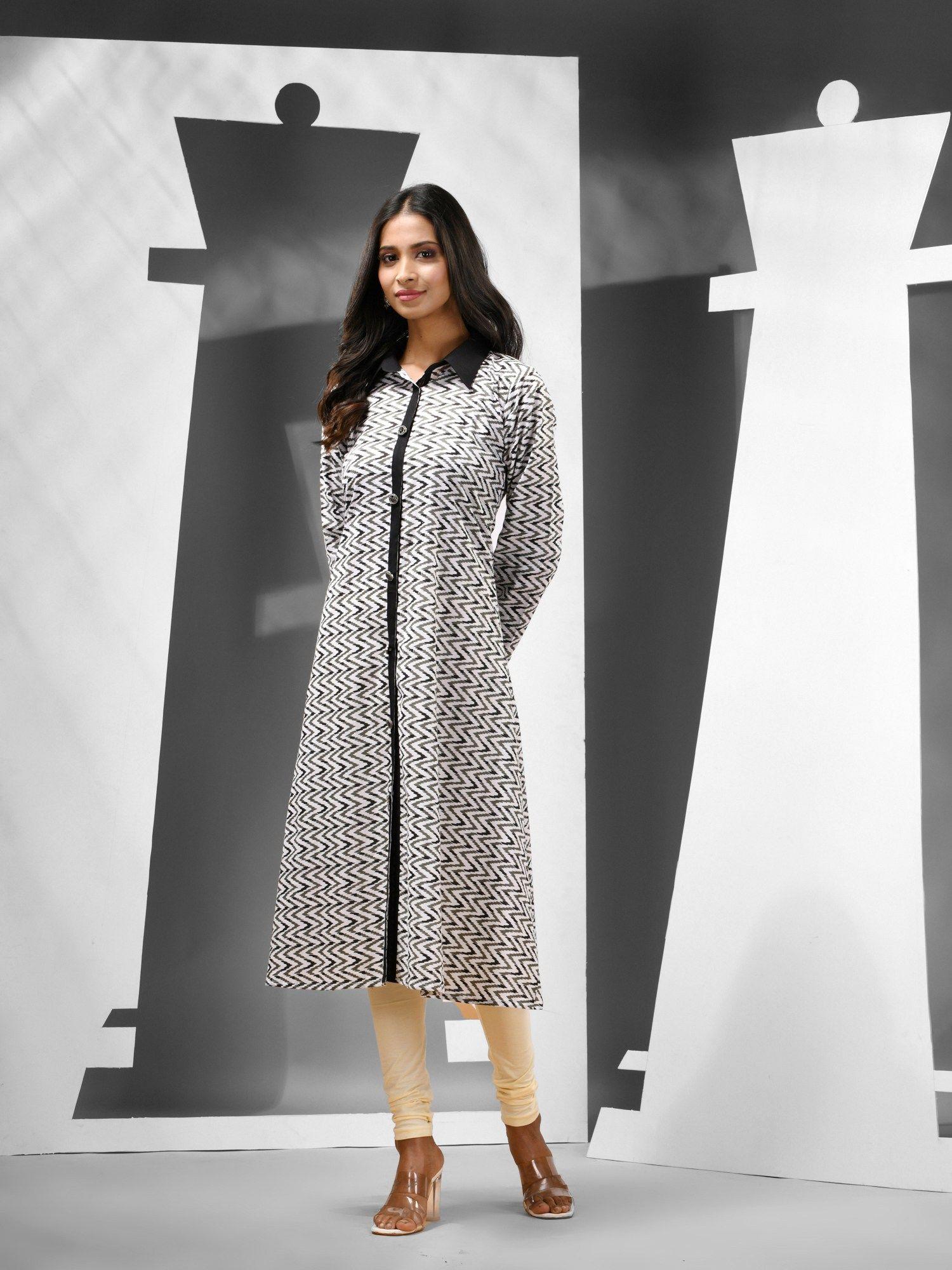 white cotton printed a-line kurta