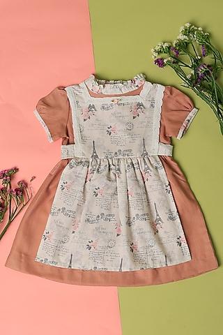 white cotton printed apron dress for girls