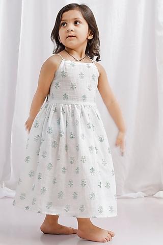 white cotton printed dress for girls